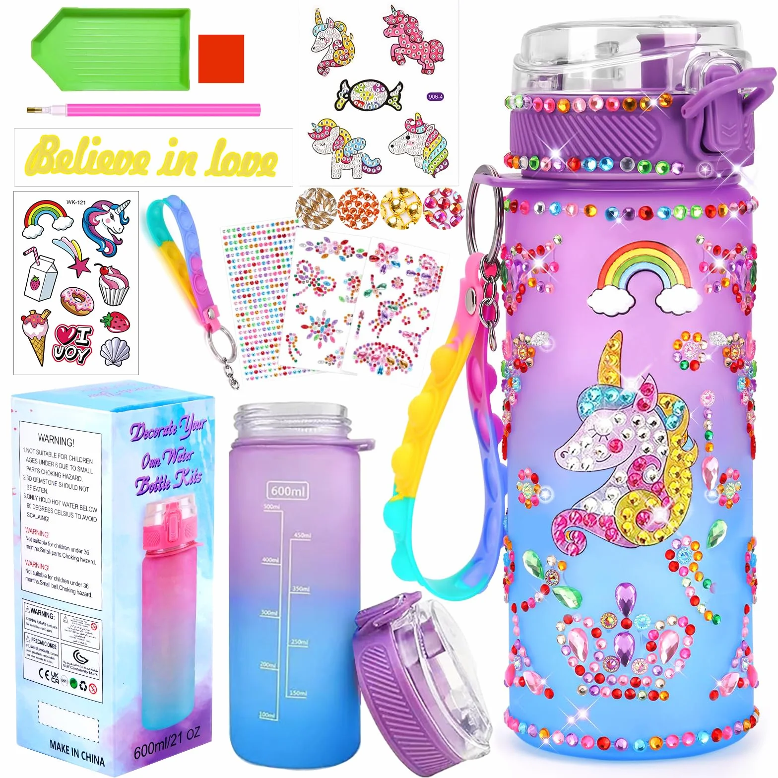 Licorne Gourde Isotherme Bouteille DIY Kit Créatif Enfant 6-10 Ans Cadeau Noël Extérieur