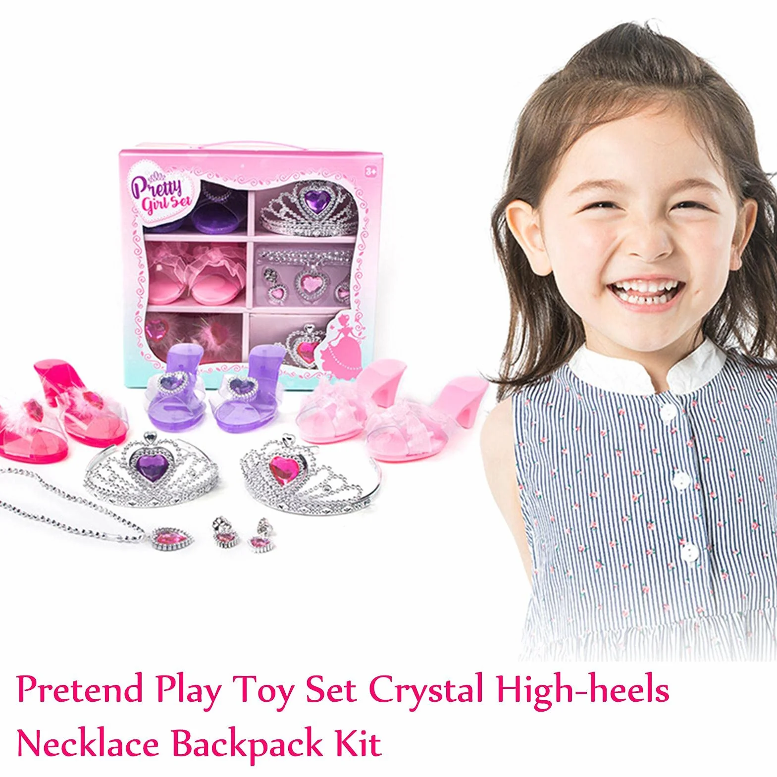 Princesse Chaussures Jeu Rôle Set avec Bijoux Fantaisie pour Filles 3-6 Ans