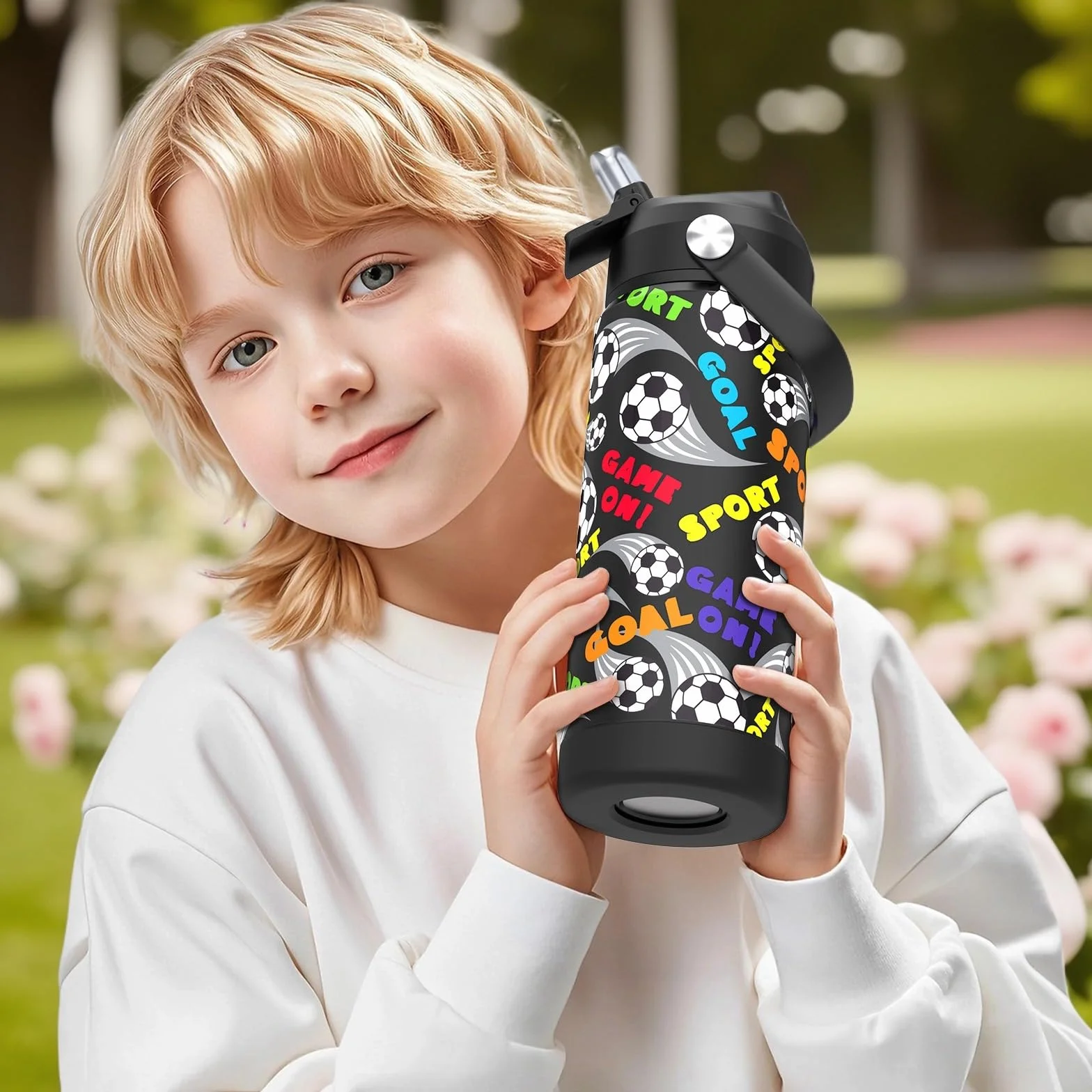 Gourde Isotherme Enfant Acier Inoxydable 550 ml Sans BPA Anti-fuite Bouteille Eau École