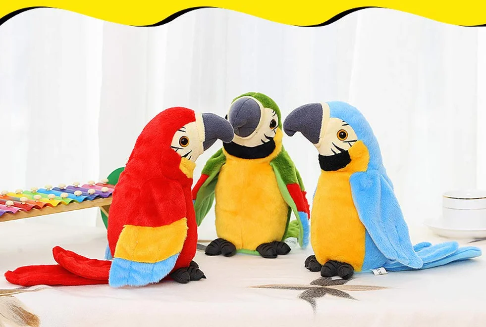 Jouet Perroquet en Peluche Imite le Son Animaux Répétez ce que vous dites Ailes électronique Oiseau Interactif Cadeau Noël Anniversaire