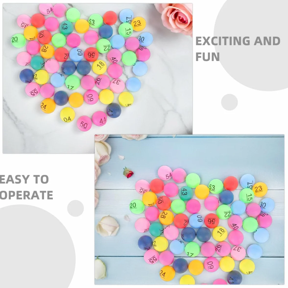 Boules de Loto Numérotées 1 à 90 en Plastique Coloré 4 cm pour Jeux de Bingo et Tombola