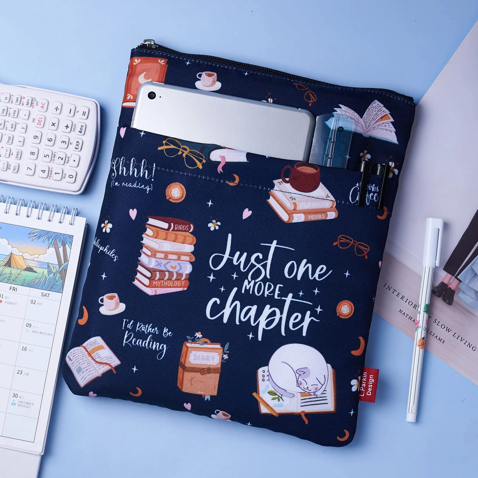 Pochette imperméable pour livre en toile 27,9 x 21,6 cm avec fermeture éclair et poche avant
