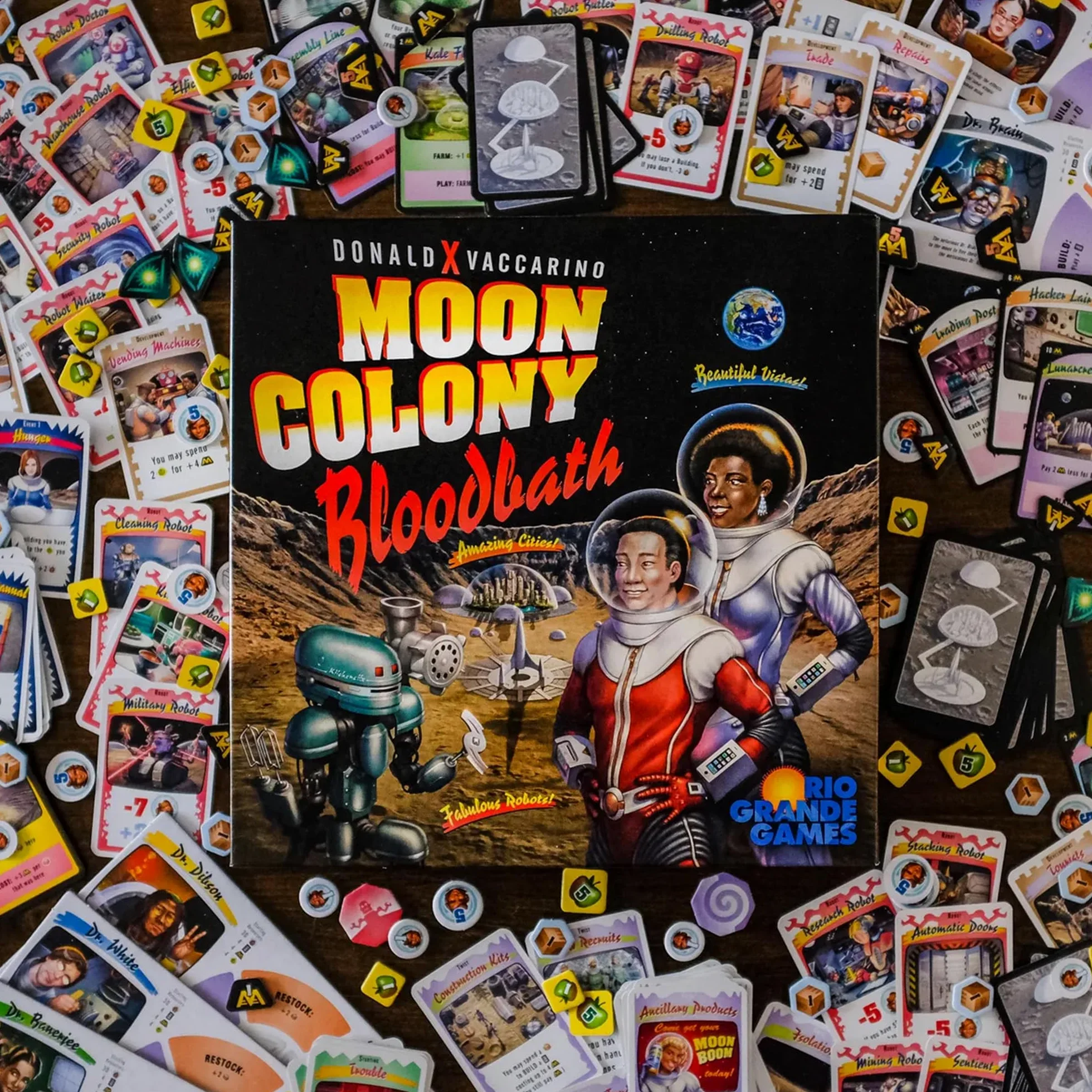 Rio Grande Games Moon Colony Bloodbath Jeu de cartes de stratégie, 1 à 5 joueurs, jeu de société de construction de moteur, à partir de 14 ans