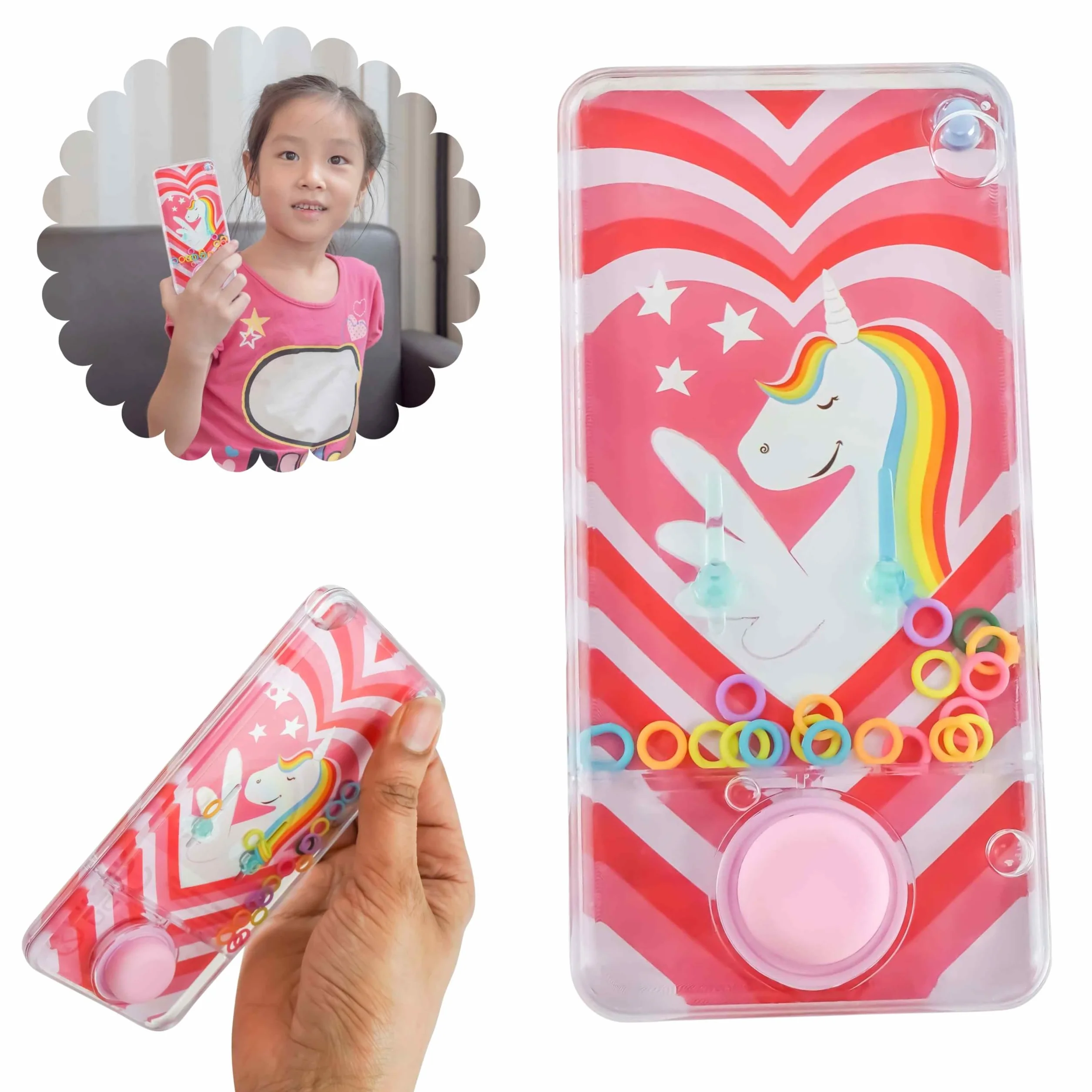 Jeu de lancer d'anneaux d'eau licorne cœurs 14 cm jouet aquatique portable pour enfants cadeau fête