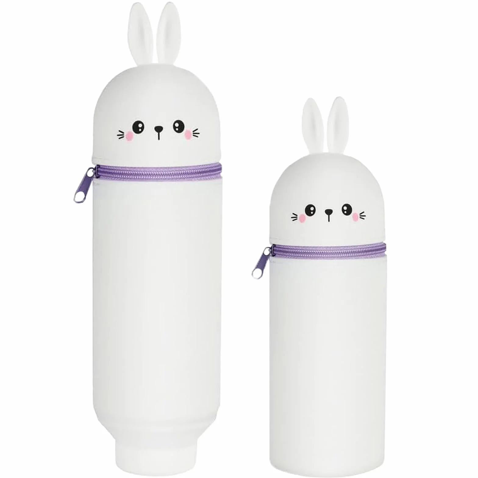 Trousse Ecole Silicone Souple Kawaii Lapin Pochette Stylo Verticale Rétractable Sac Rangement Papeterie