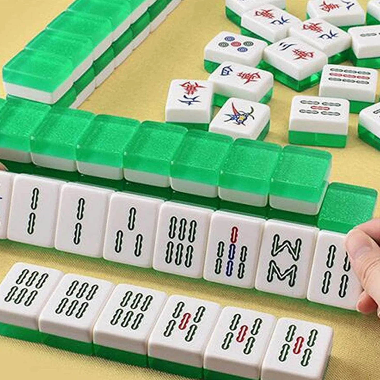 Mahjong Jeu de Mahjong Chinois Jeux de tuiles Jeu de Mahjong Mahjong sculpté à la Main Mahjong Vert Mahjong Solide pour Le Divertissement Familial de Loisirs de Voyage Mahjong Jeux