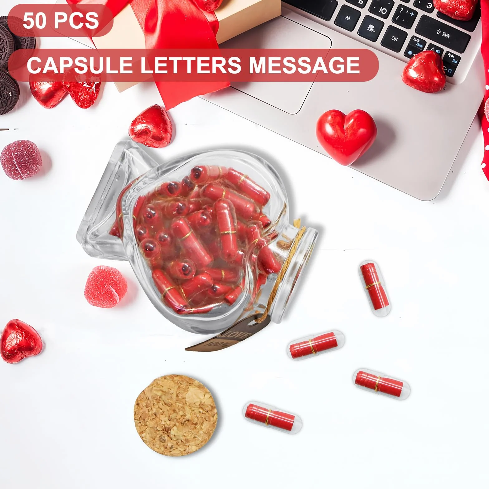 Capsule Letters Message in a Glass Bottle 50PCS Love Romantic Gifts for Boyfriend Girlfriend Valentine's Day Red