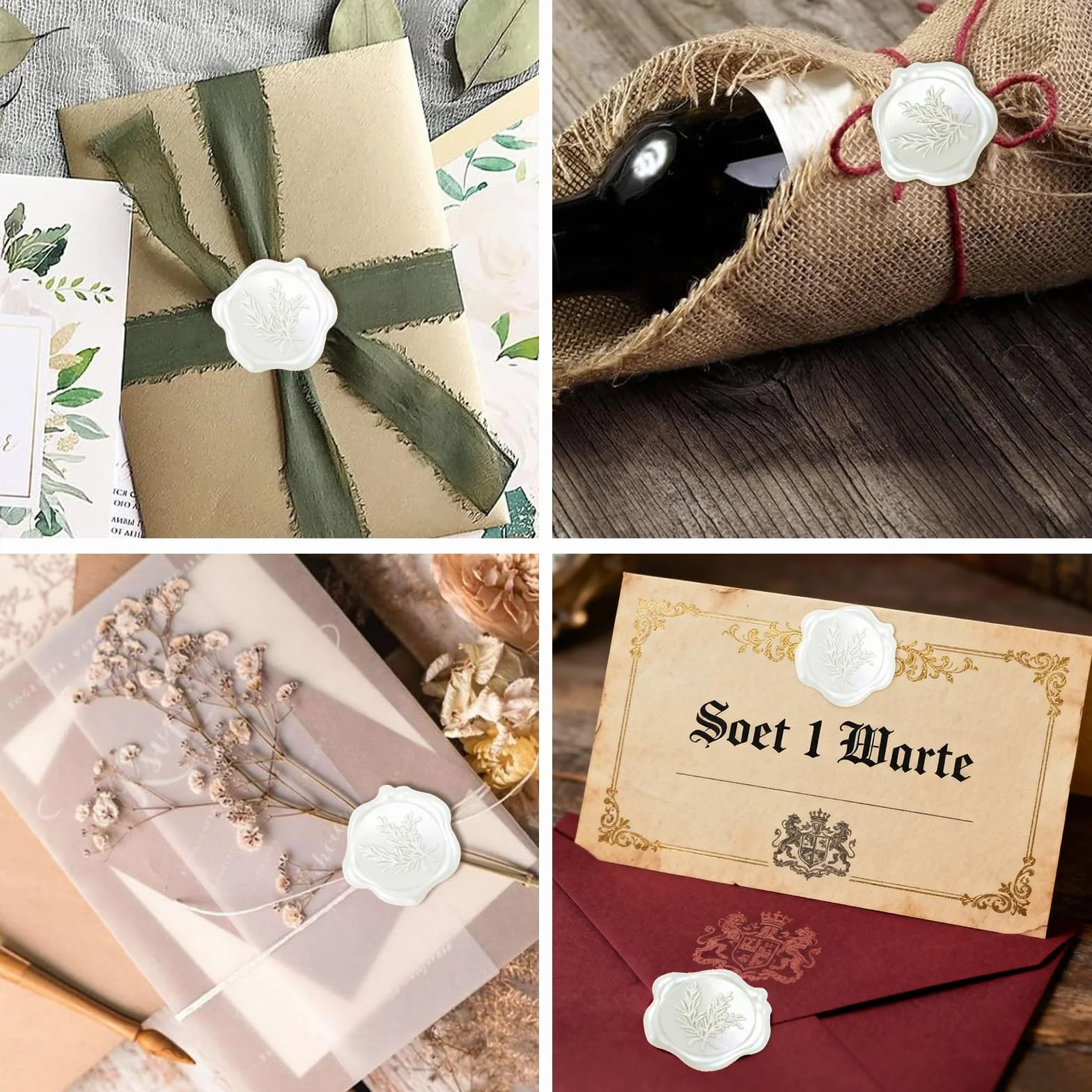 Sceau de Cire Autocollants Blanc Nacré, 50 Pièces, Cachet de Cire Autocollant Vintage pour Mariage, Enveloppes, Emballages Cadeaux