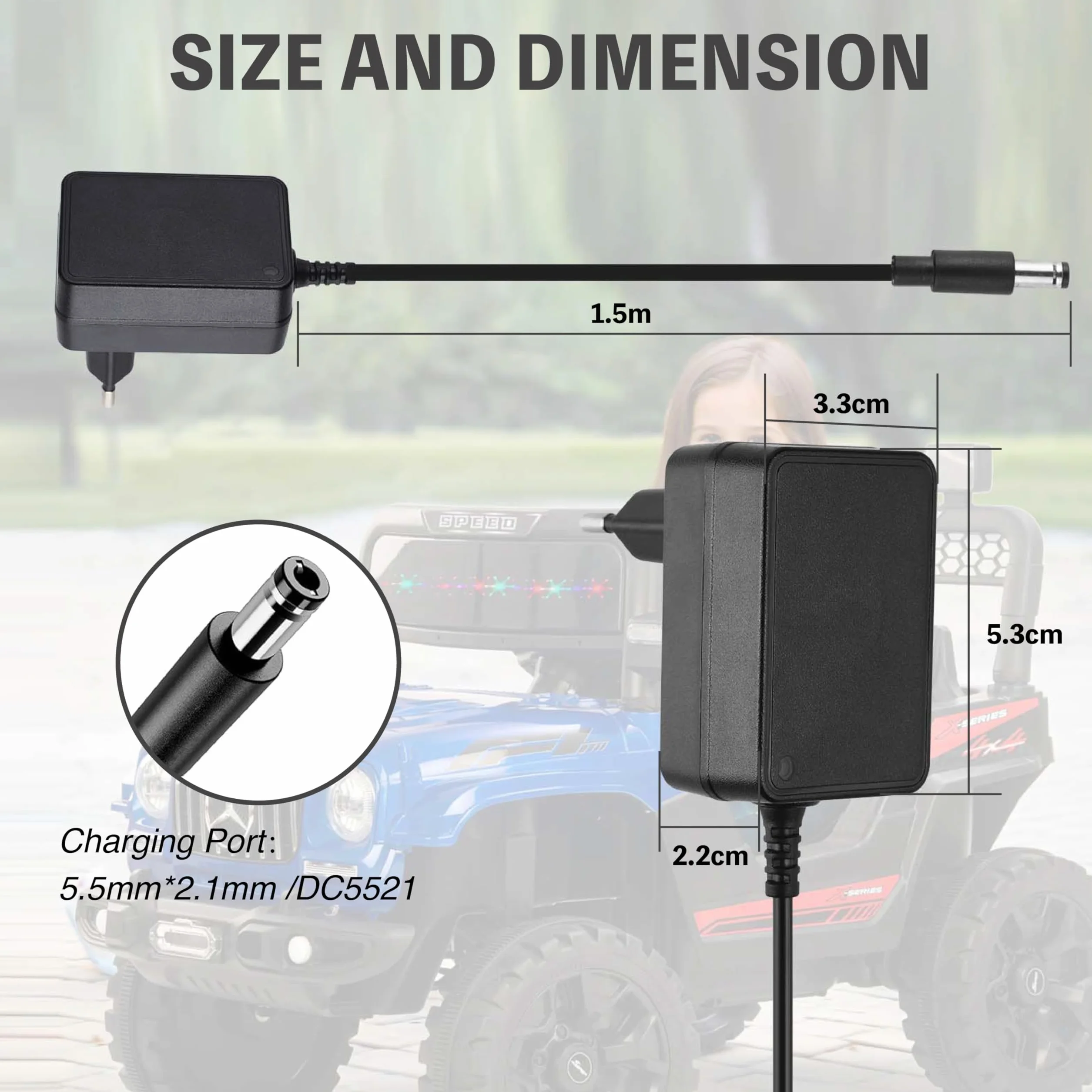 Chargeur 12V 1A pour Voiture électrique d'enfant Connecteur 5,5 mm x 2,1 mm