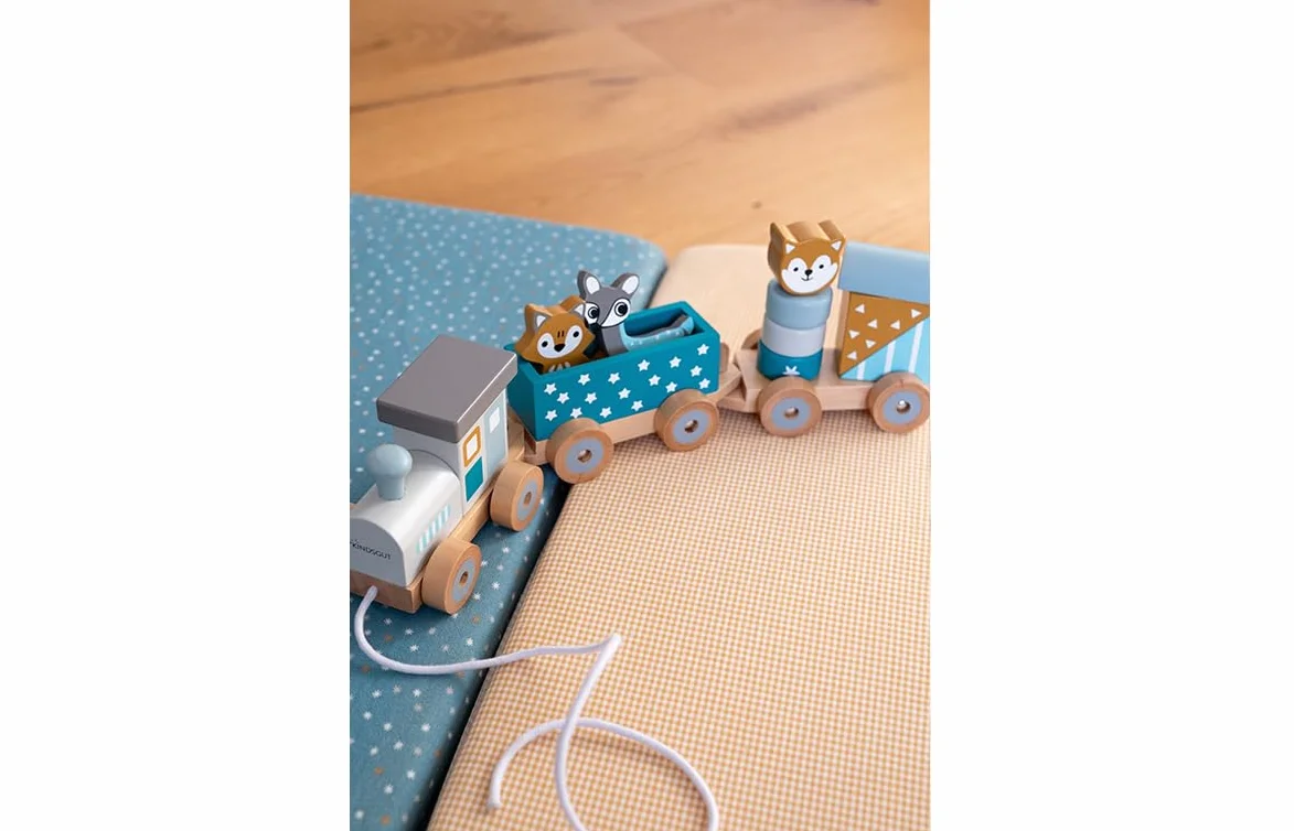 Kindsgut Petit Train en Bois et Cubes de Construction, Jouet en Bois bébé, Animaux du Zoo
