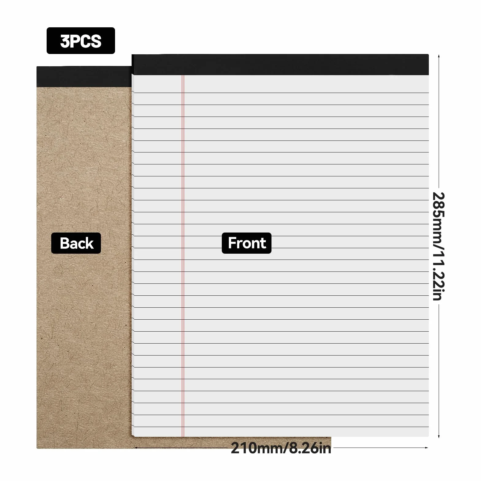 Lot de 3 blocs-notes A4 lignés - 30 feuilles par bloc - Blanc