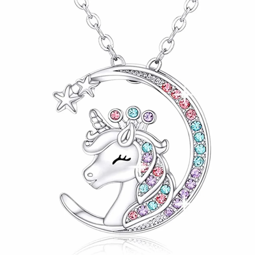 Collier Licorne Zirconia Arc-En-Ciel Étoile Croissant Lune Bijou Enfant