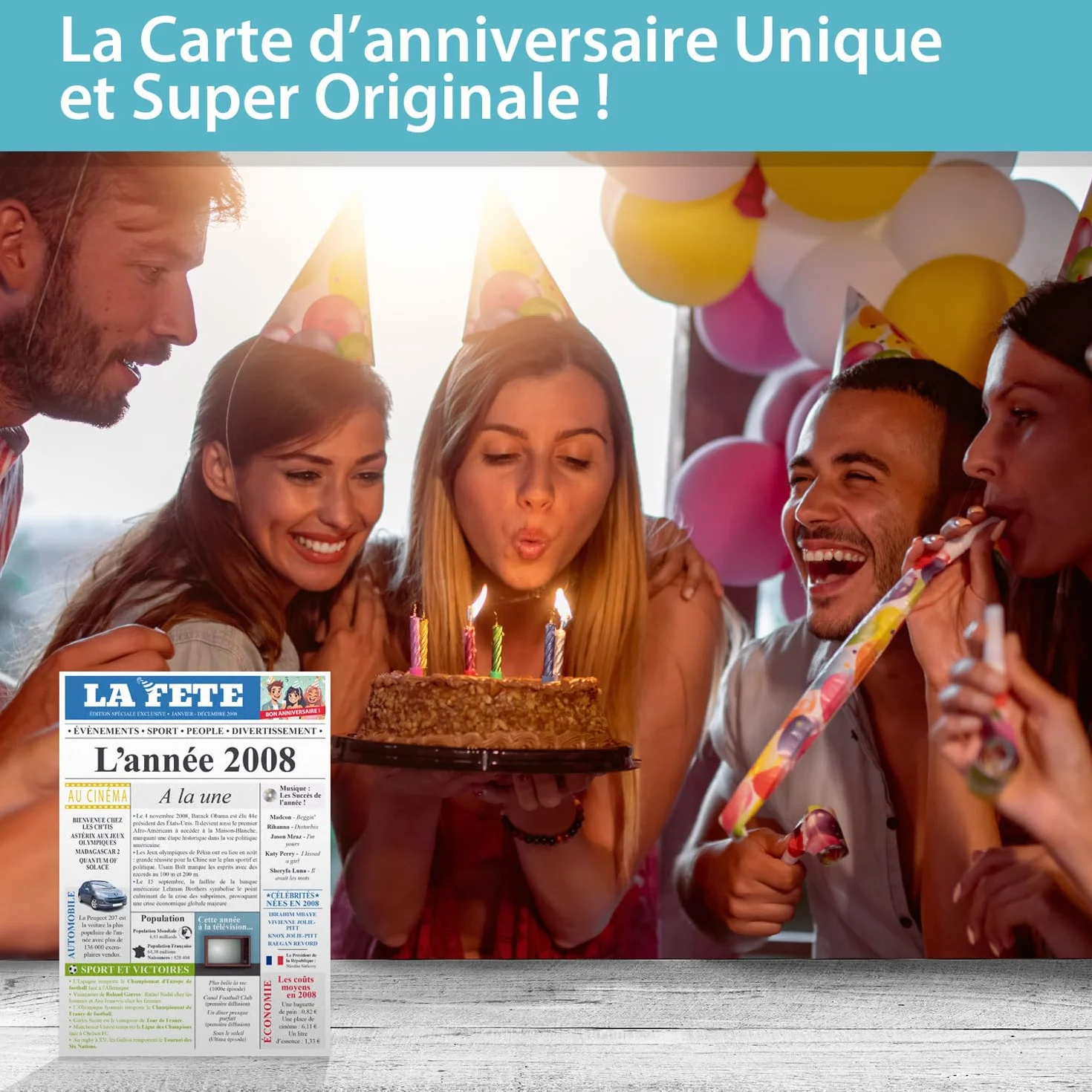 Carte Anniversaire 18 Ans Design Original Journal Année 2008 Format A5 Avec Enveloppe