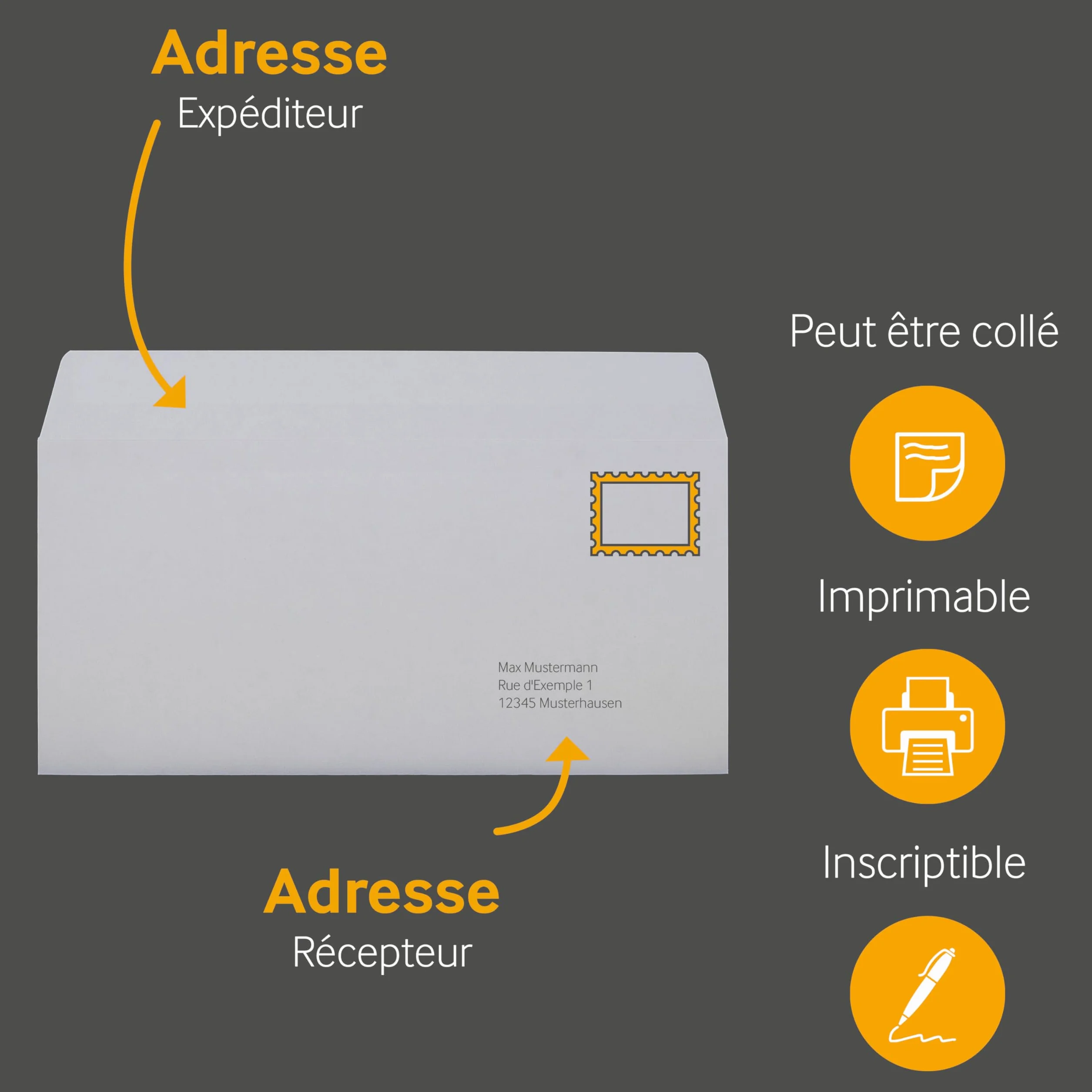 Enveloppes Blanches DL 110x220 mm 80 g/m² Rabat Droit Fermeture Adhésive Sans Fenêtre 24