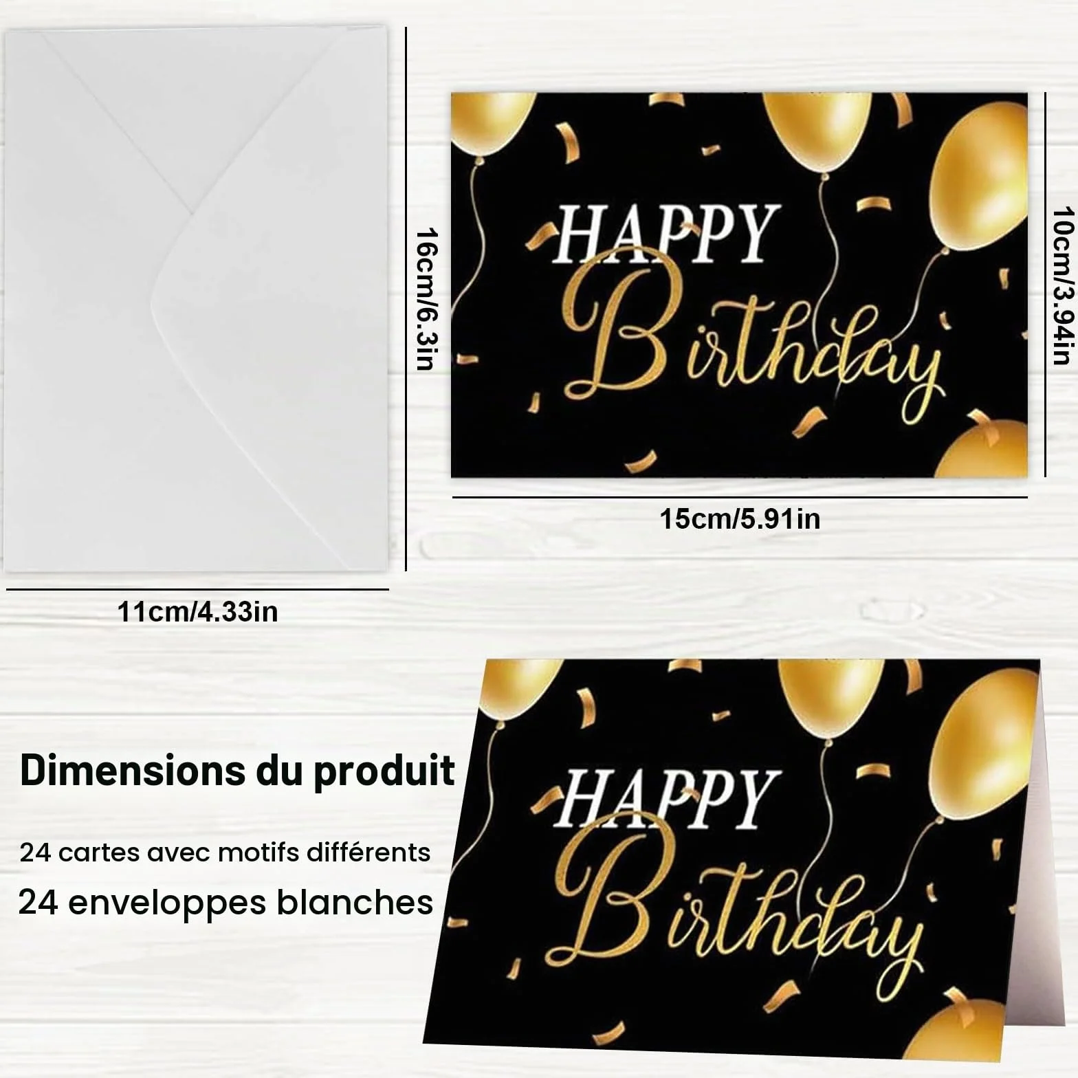 Lot de 24 Cartes d'anniversaire avec Enveloppe et Autocollants, Carte de Vœux Anniversaire Femme Homme Enfants