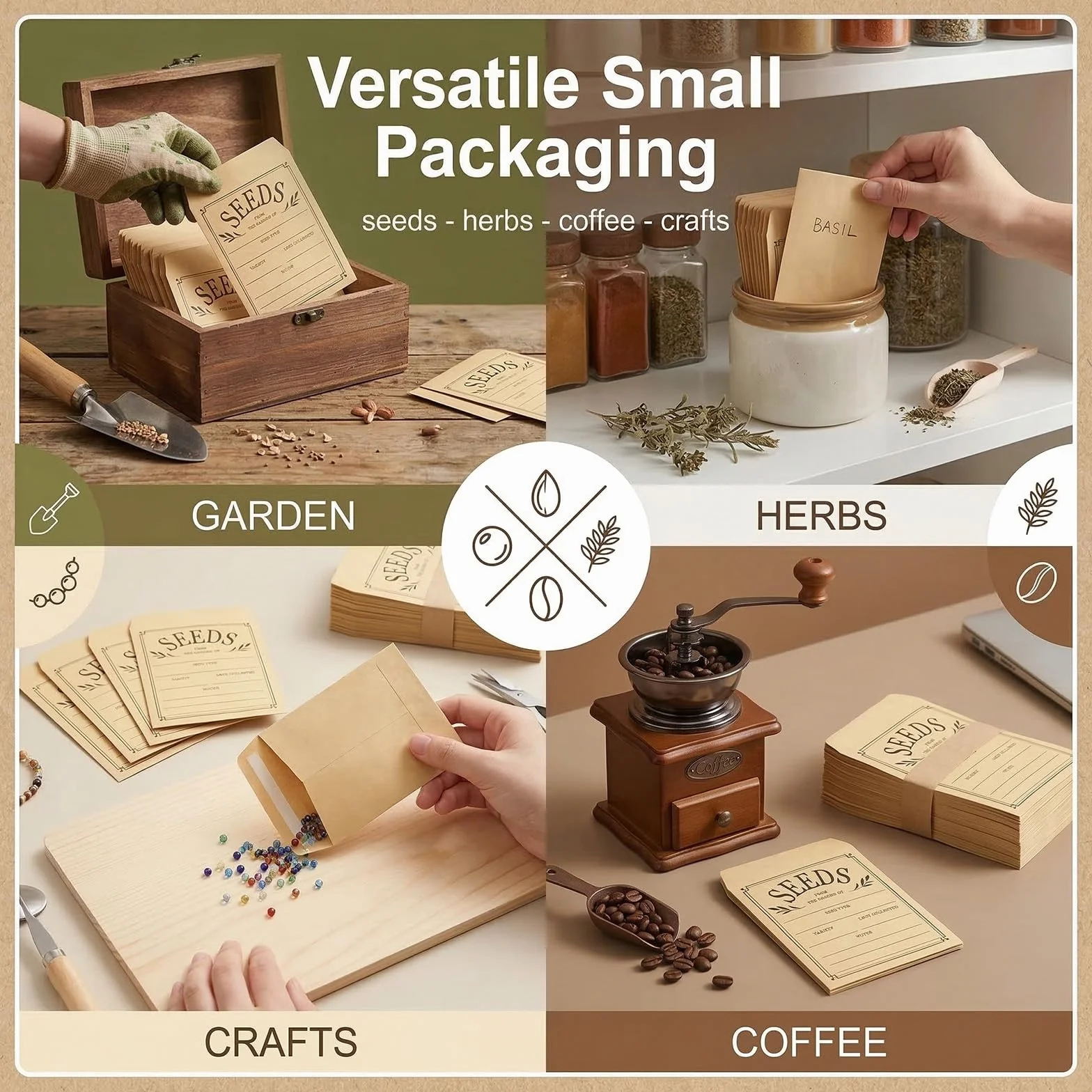 Enveloppes en Papier Kraft Marron 8x10cm, 100 Pièces, Auto-adhésives, Poches Mini Refermables pour Graines et Stockage