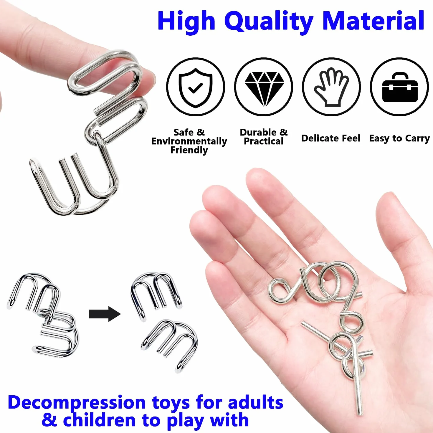 Métal Brain Teaser Puzzle, 8 Pièces Casse Tête Metallique IQ Test Disentanglement Jeu Educatif Cadeau