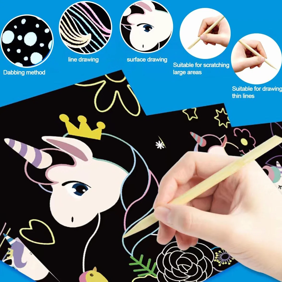 Kit de Scratch Art Licorne pour Enfants - Cartes à Gratter Papier
