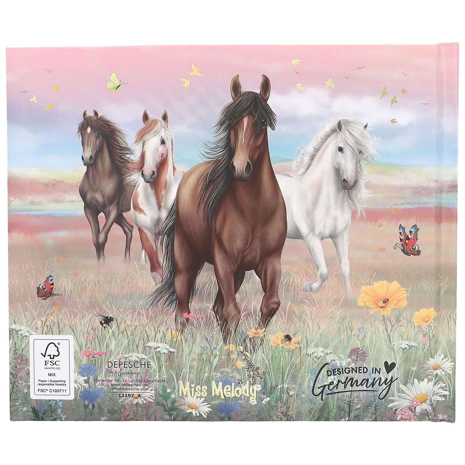 Depesche Miss Melody Livre d'amitié Motif Cheval Fleurs Or 108 Pages