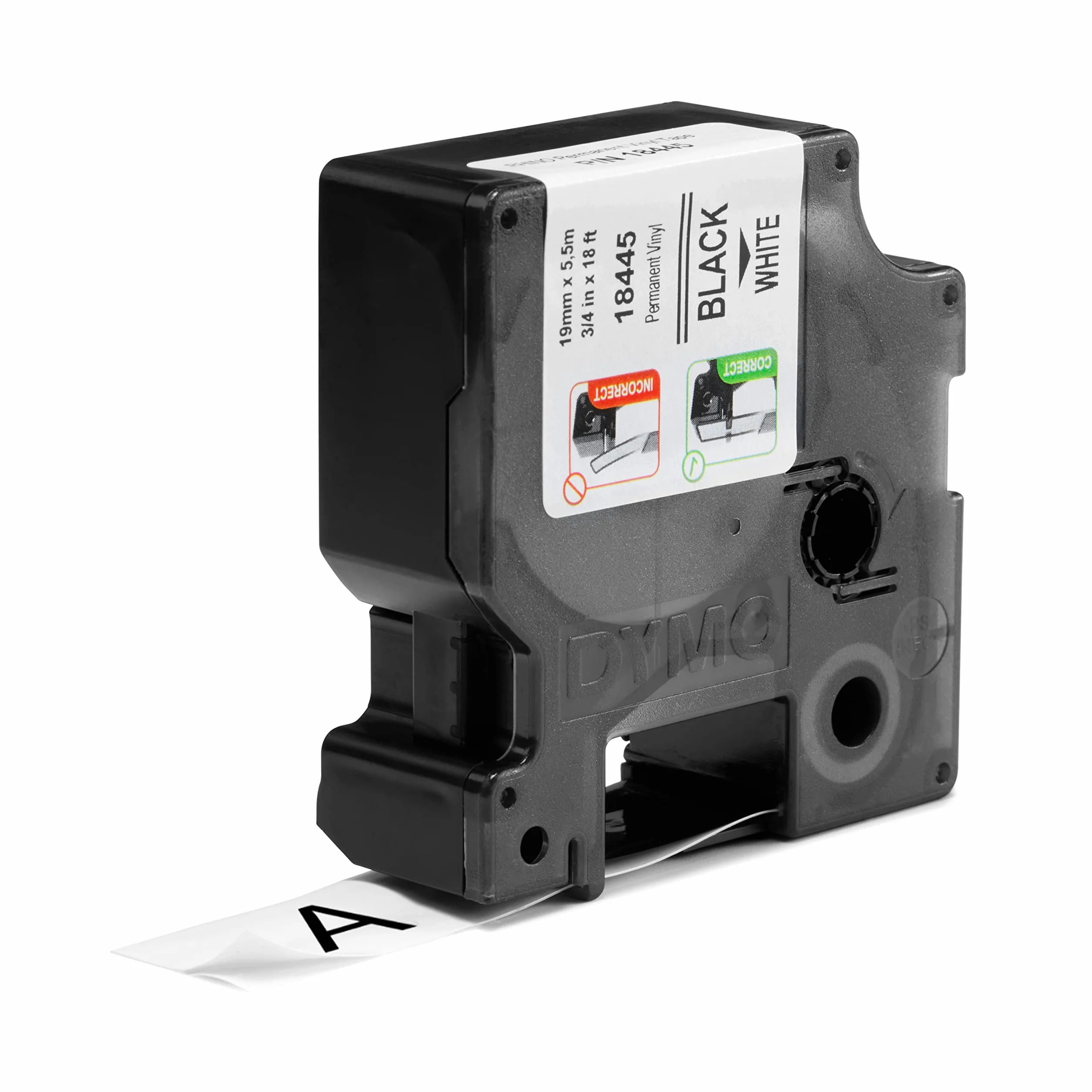 DYMO Rhino Étiquettes en vinyle industrielles 19 mm x 5,5 m autocollantes noir sur blanc pour étiqueteuses Rhino LabelManager
