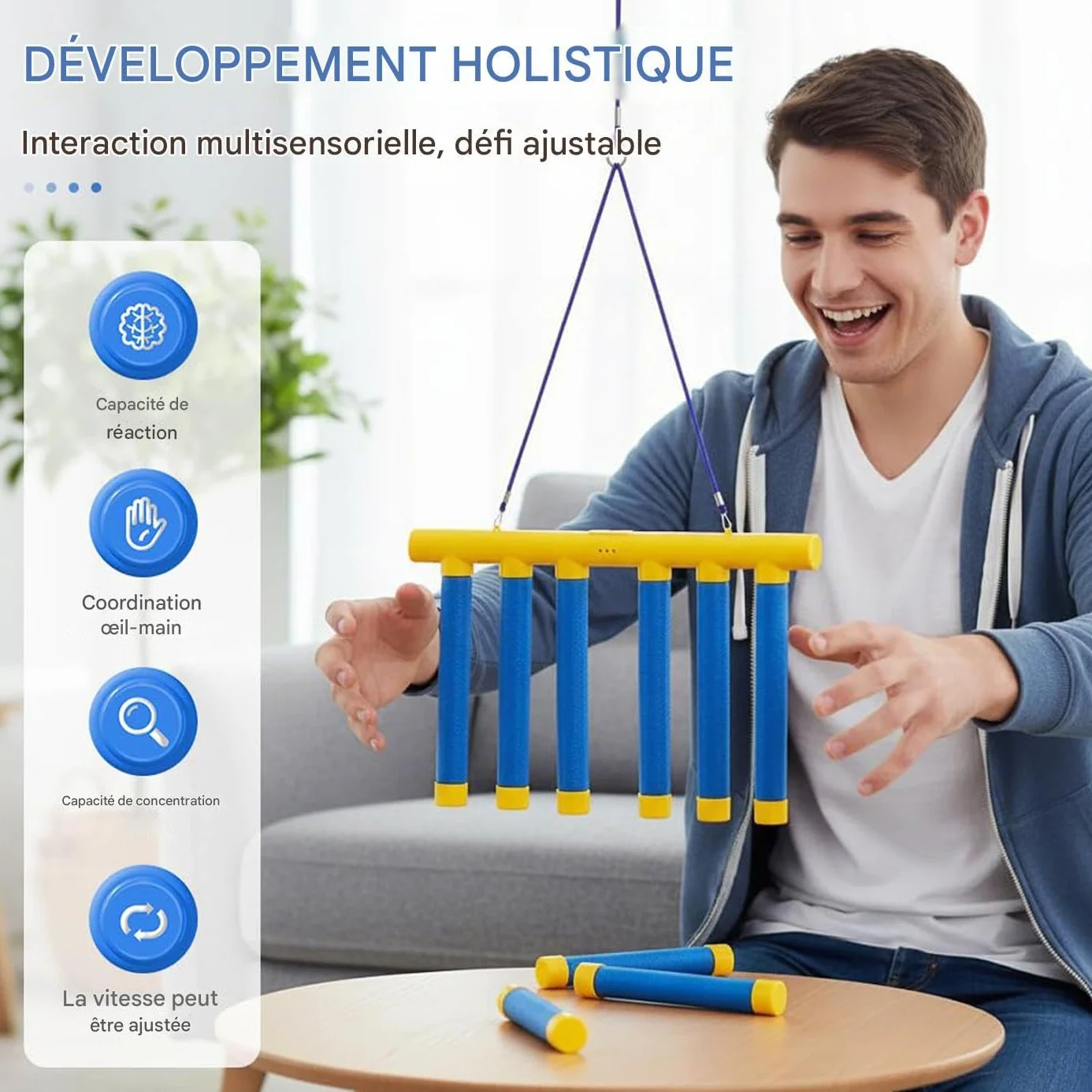 Jeu De Réflexes Bâtons de Réflexe Entraînement Sensoriel Réaction Rapide pour Adultes Intérieur
