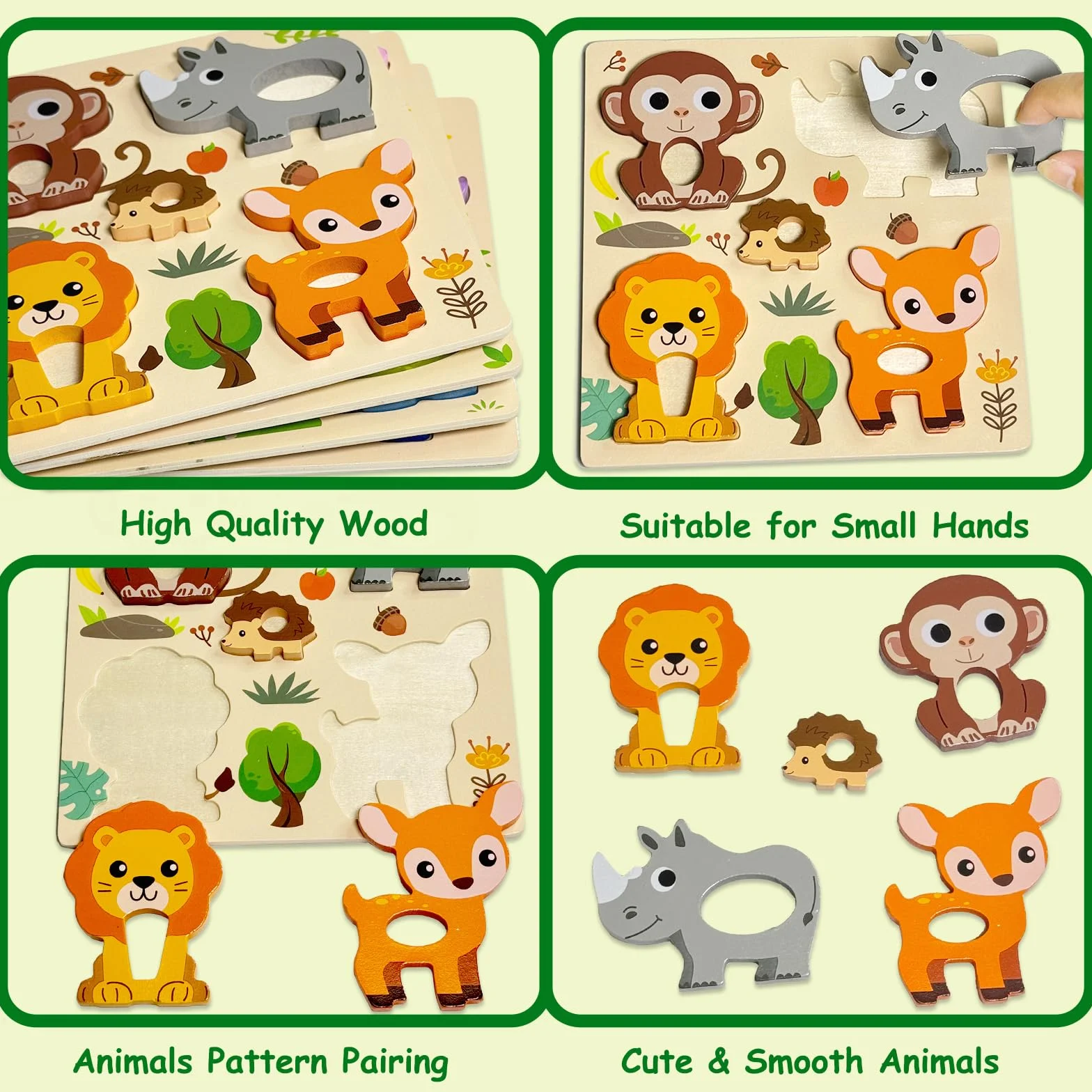 Puzzle en Bois Bebe 1 an 4 Pièces Animaux Montessori Jouet Educatif pour Enfant