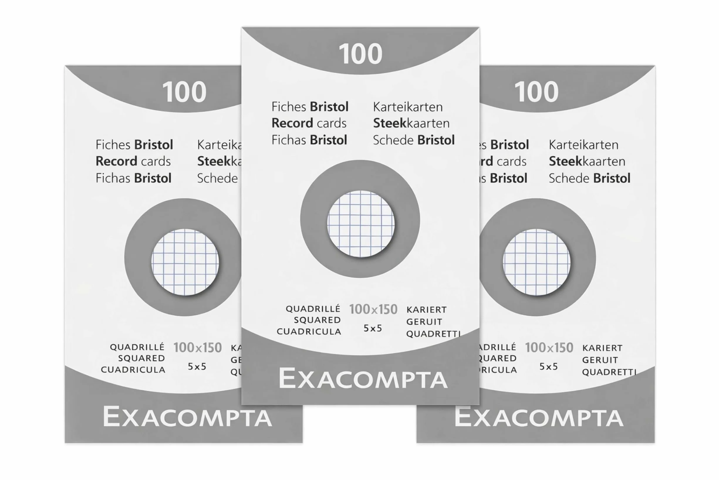 Exacompta Pack Essentiel 3 Étuis 100 fiches bristol quadrillées 5x5 non perforées 100 x 150 mm blanc