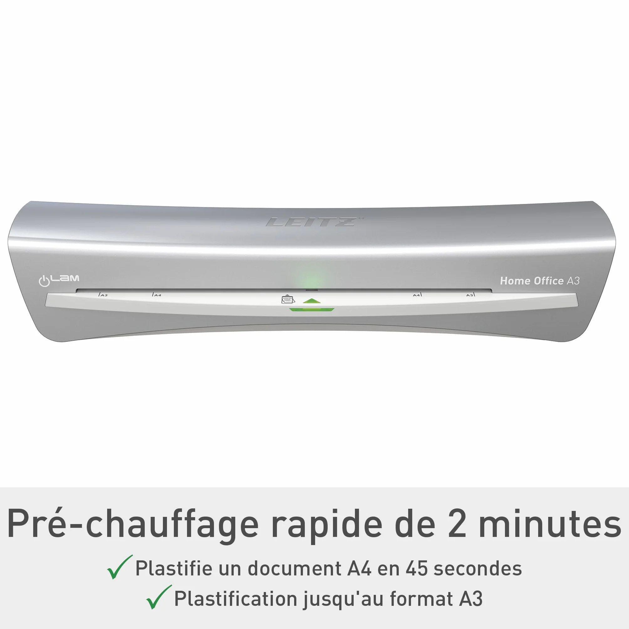 Leitz iLAM Home Office Plastifieuse A3 Préchauffage Rapide 3 Minutes 75-125 Microns Lot Pochettes A4 Inclus Gris