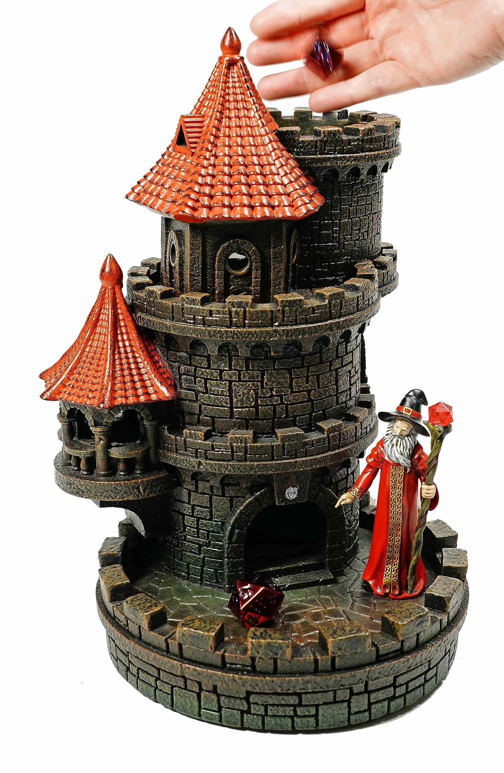 Forged Dice Co. Tour de dés Wizard's Castle – Peint à la main – Convient aux dés Donjons et Dragons – Rouge