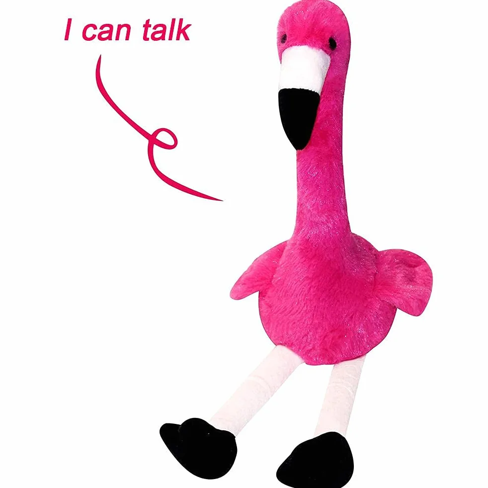 Flamant Rose Parlant Jouet Électrique en Peluche 35 cm
