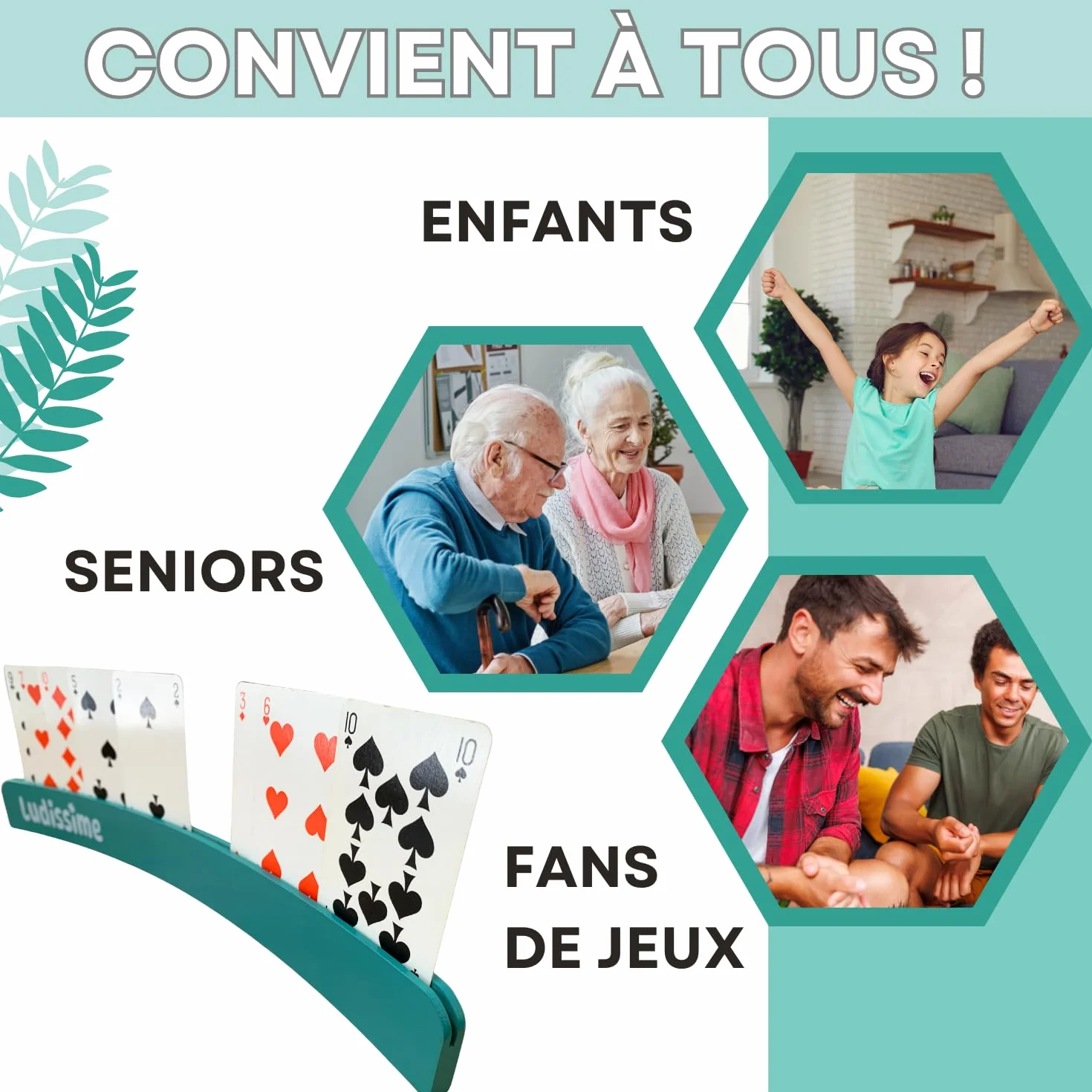 Porte cartes à jouer en bois 34 cm Lot de 4 - Accessoire belote tarot mains libres