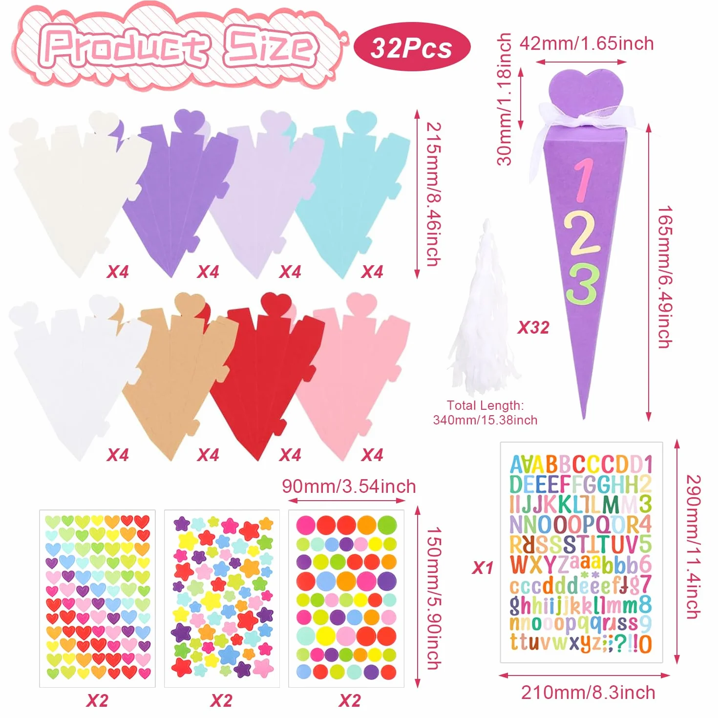 Schultüte Gefüllt 32 Pièces Mädchen Cornet Surprise DIY Sac à Sucre Pliable Premier Jour d'École
