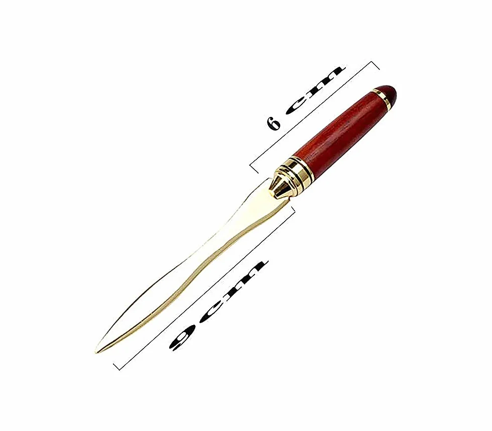 Ouvre-Lettre en Alliage d'Or avec Poignée en Bois Couteau en Acier Inoxydable Cadeau