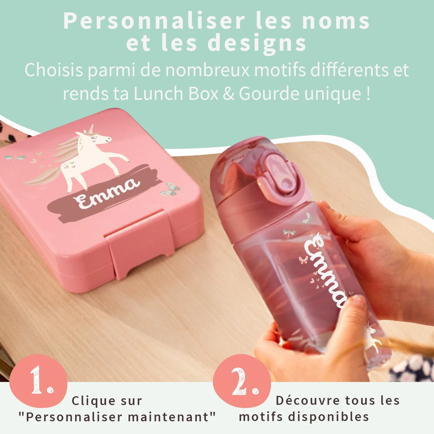 BIENMARQUER Coffret gourde personnalisable enfant 450 ml sans BPA plastique