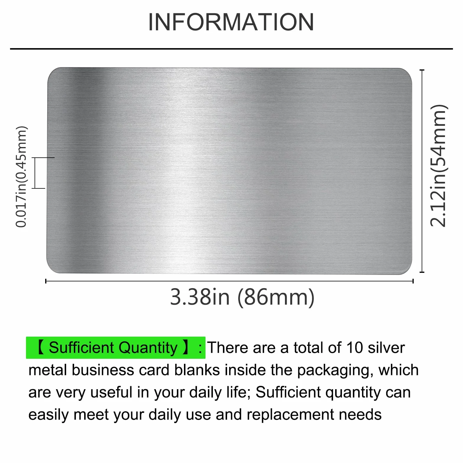 Cartes de Visite Métal Aluminium Vierges Argent Brossé 10 Pièces Gravées Au Laser 0,45 mm