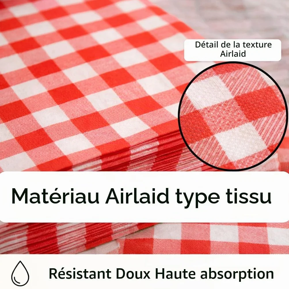 Serviettes Airlaid 40 x 40 cm Vichy Rouge 50 sztuk