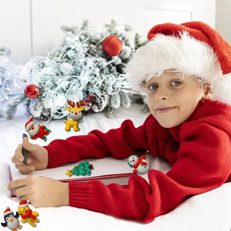Gukasxi Lot de 6 gommes de Noël fantaisie en forme de dessin animé, ensemble de gommes en caoutchouc mignonnes en forme de puzzle
