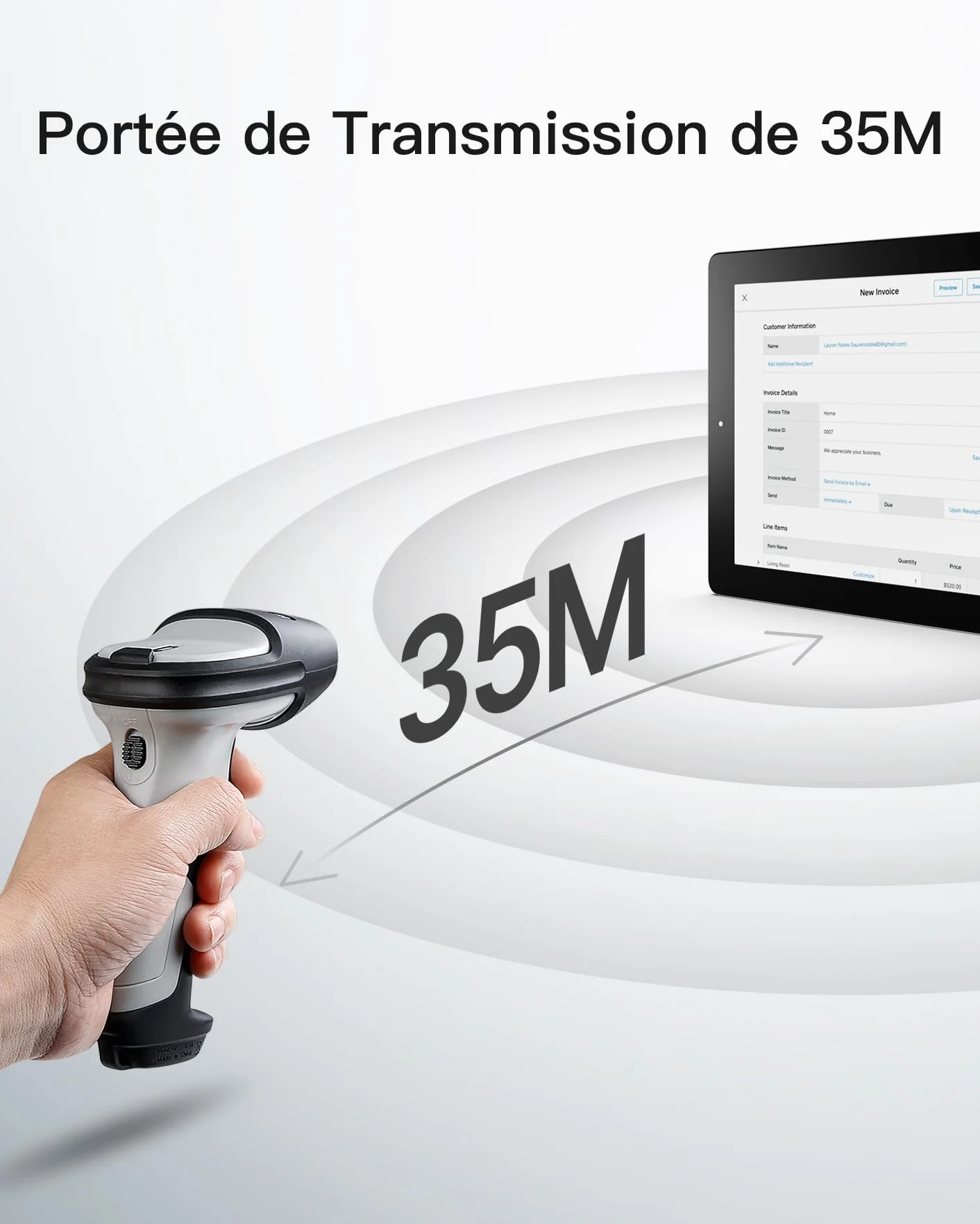 Inateck Lecteur Code Barre sans Fil 1D BCST-70, Bluetooth USB, 2600 mAh, 180 Jours, pour Windows Android iOS