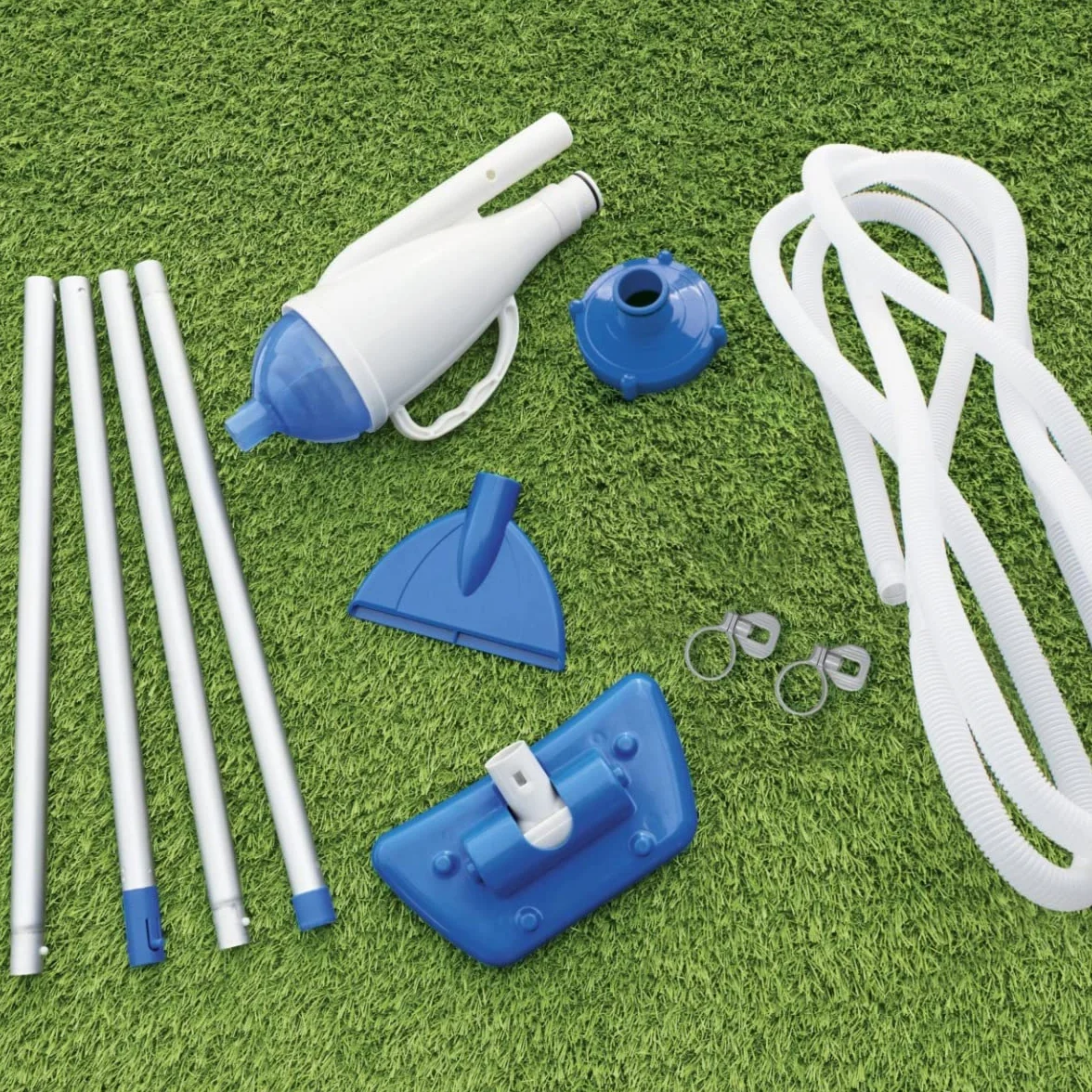 Bestway 58212 Aspirateur de Piscine Aquacrawl 2 Têtes de Balai, Tuyau, Manche Alu 4 X 60 cm Bleu