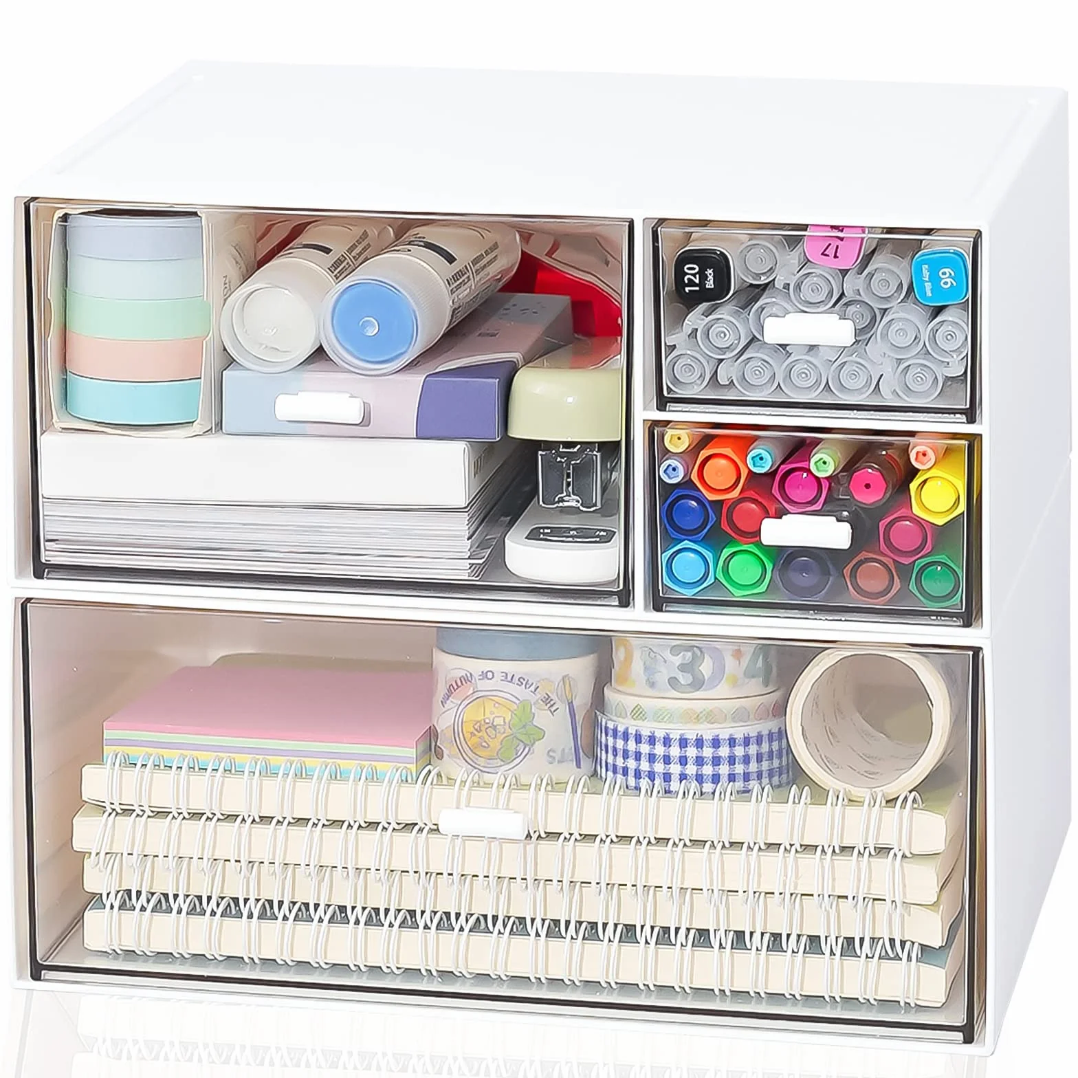 Organiseur de Bureau en Plastique avec Tiroirs, Empilable Grande Capacité, Boîte à Tiroirs pour Fournitures
