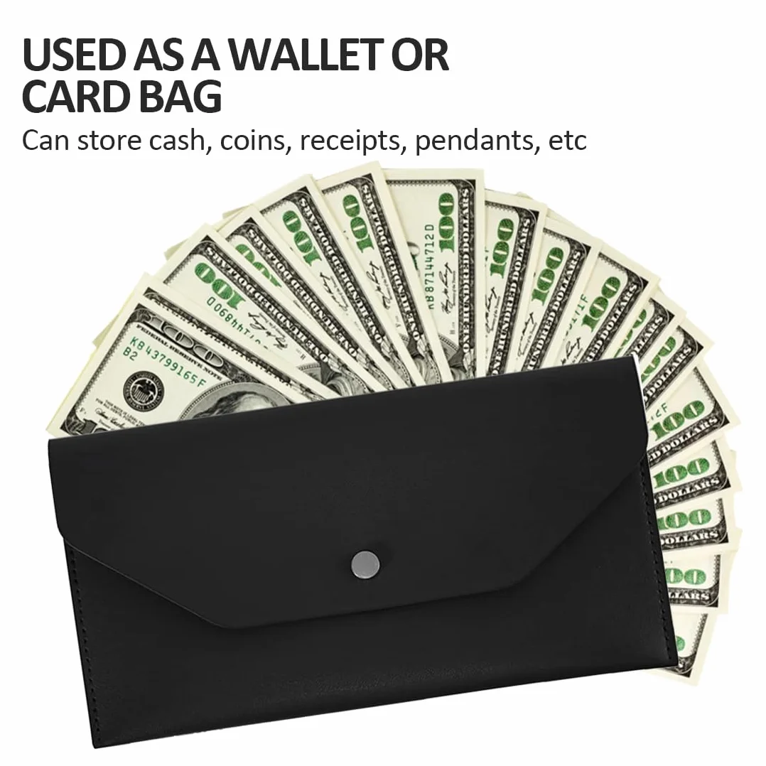 Enveloppe en Cuir pour Argent Réutilisable Portefeuille Rétro Noir