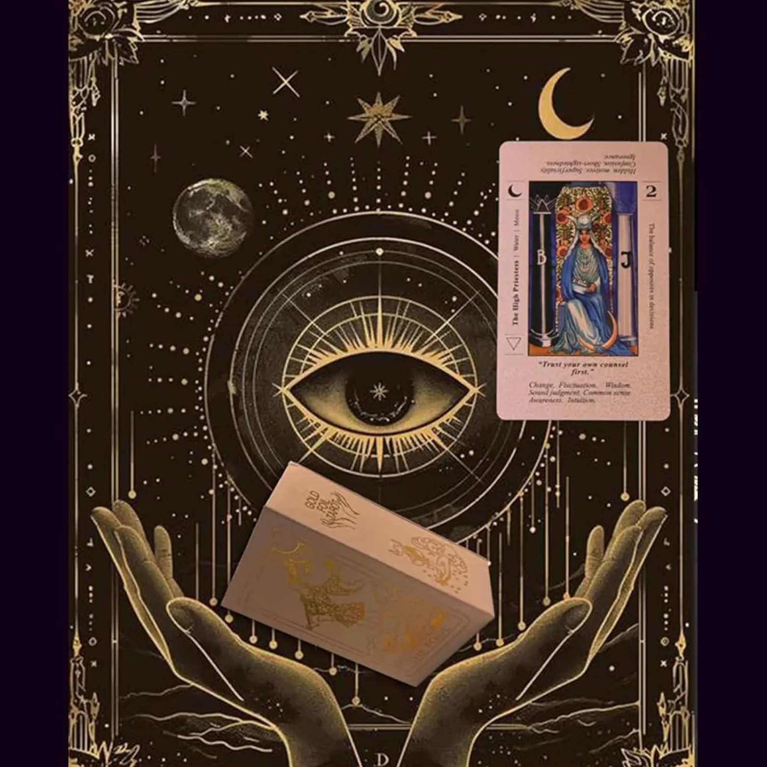 Lot de 2 cartes de tarot or rose avec guide (français non garanti), cartes de tarot en or rose, imperméable et infroissable, comprend les chakras, les planètes, les signes du zodiaque, les éléments et