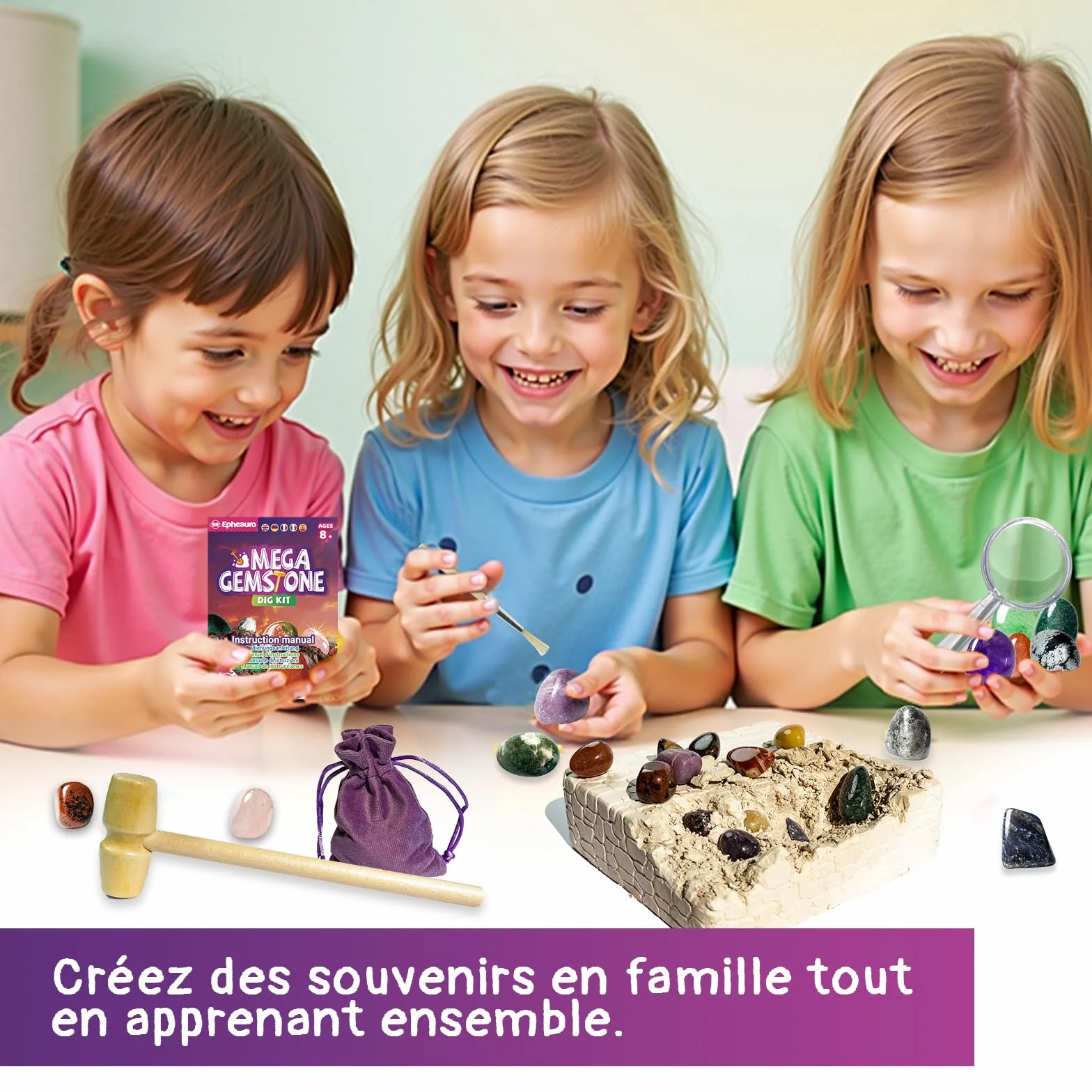 Kit de Fouille de Pierres Précieuses pour Enfants – 18 Cristaux, Minéraux et Roches Réels – Dès 8 Ans
