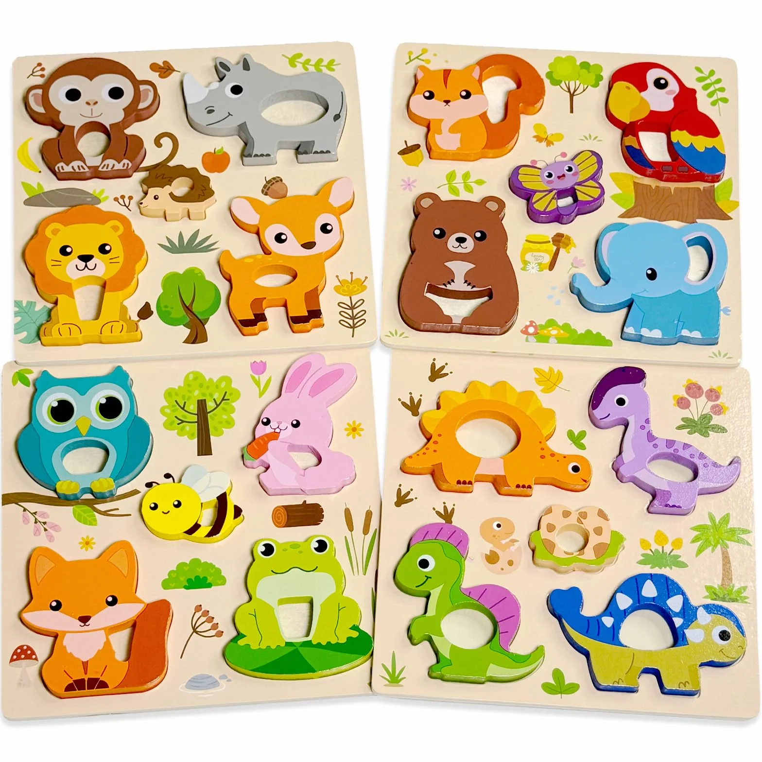 Puzzle en Bois Bebe 1 an 4 Pièces Animaux Montessori Jouet Educatif pour Enfant