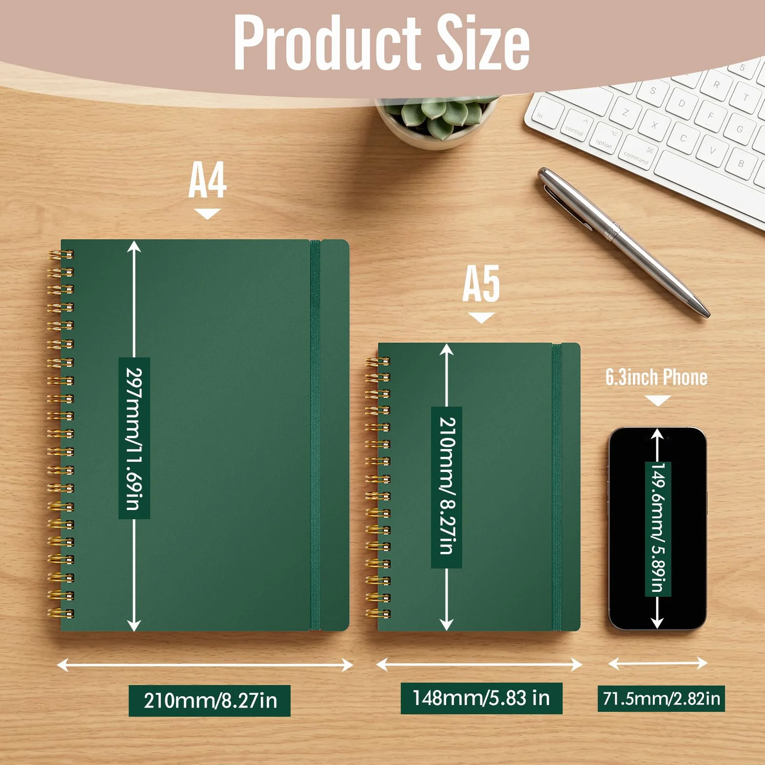 Cahier A4 ligné 300 pages 100 g/m² couverture rigide reliure spirale 5 intercalaires amovibles