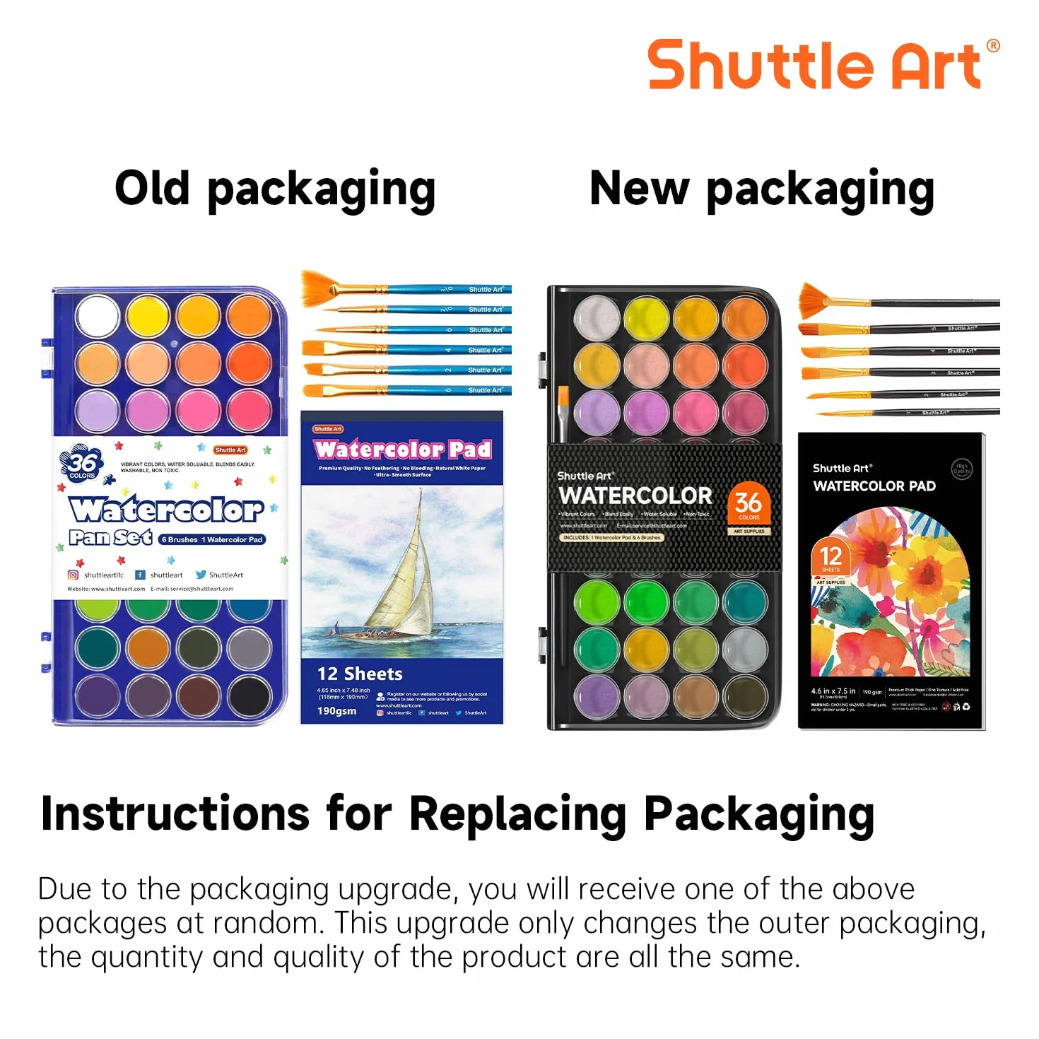 Shuttle Art Aquarelle Peinture, 36 Couleurs Set de Peinture Aquarelle avec 6 Pinceaux et 1 Bloc