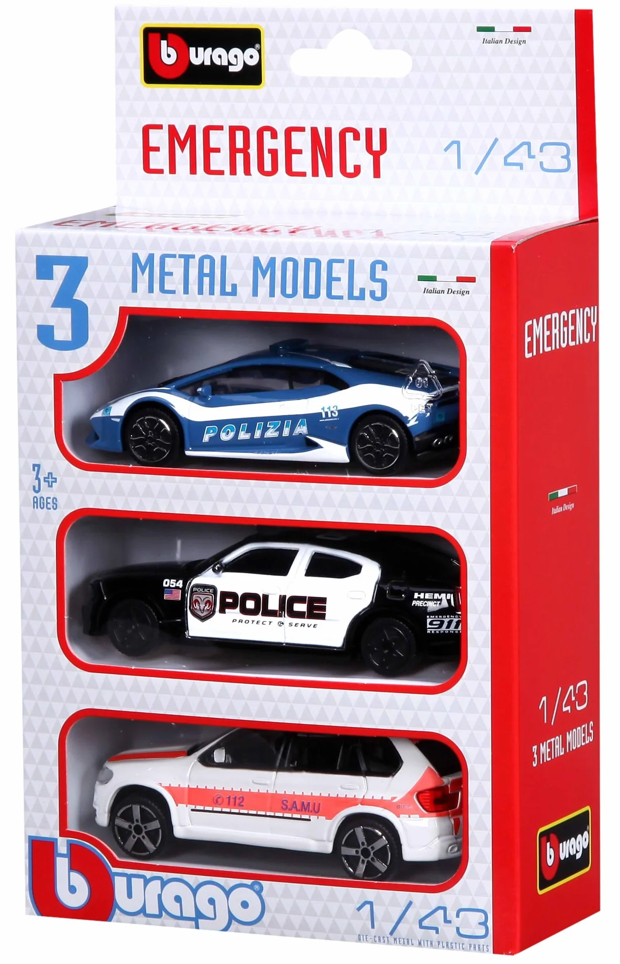 Bburago 1:43 Véhicules Urgences Françaises Pack 3 Police Municipale Sapeurs Pompiers Paris SAMU 30009