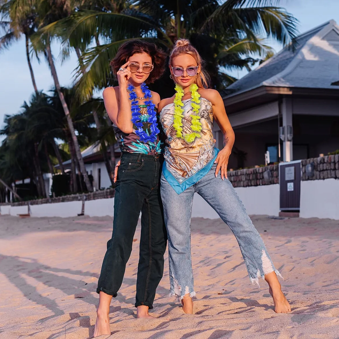 Lot de 50 décorations de fête hawaïennes, collier hawaïen en vrac pour fête tropicale, plage, Luau, Aloha