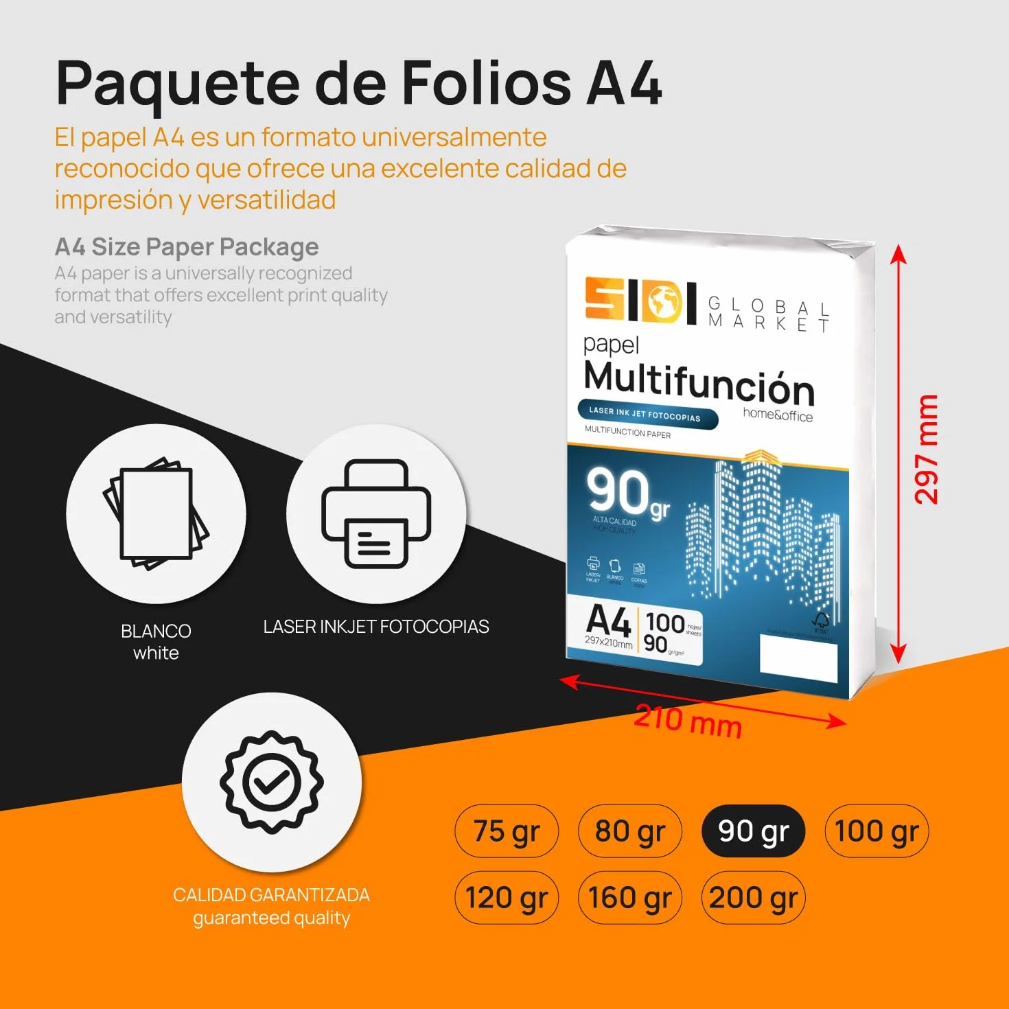 Papier A4 90 g extra blanc pour imprimante et photocopieur, paquet scolaire professionnel