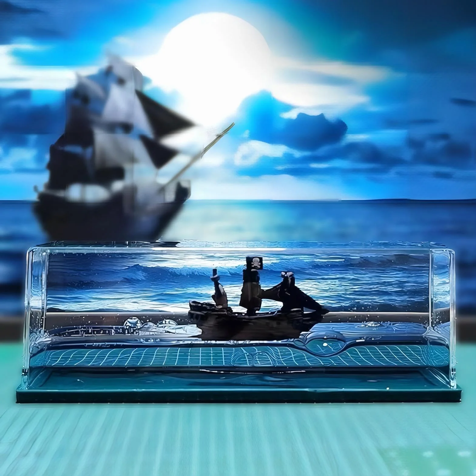Black Pearl Going Merry Bouteille de Dérive Fluide Bateau en Acrylique Modèle Ornement Bureau